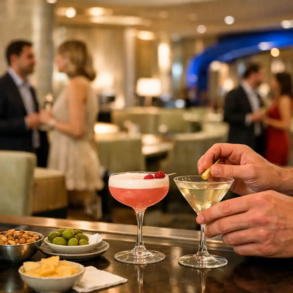 Bartender két koktélt készít világos lounge-térben